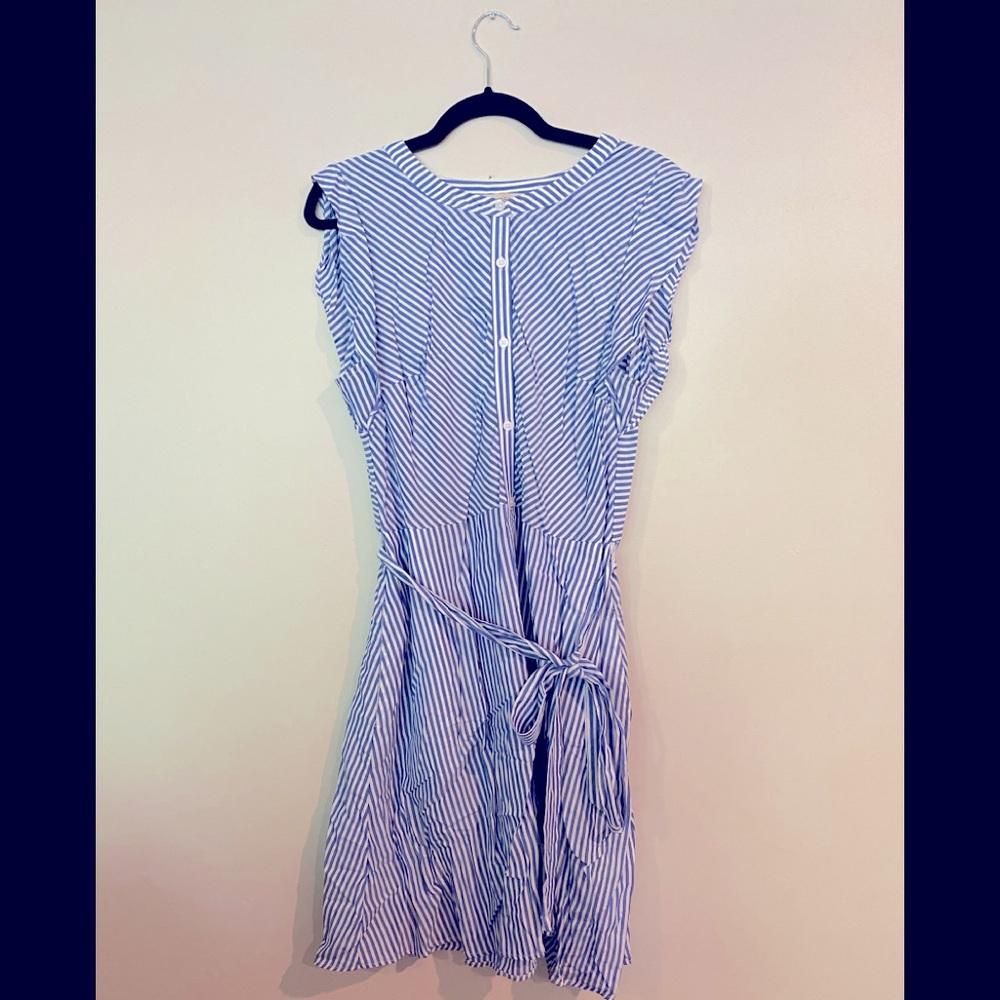Blue and white strip shirt dress
